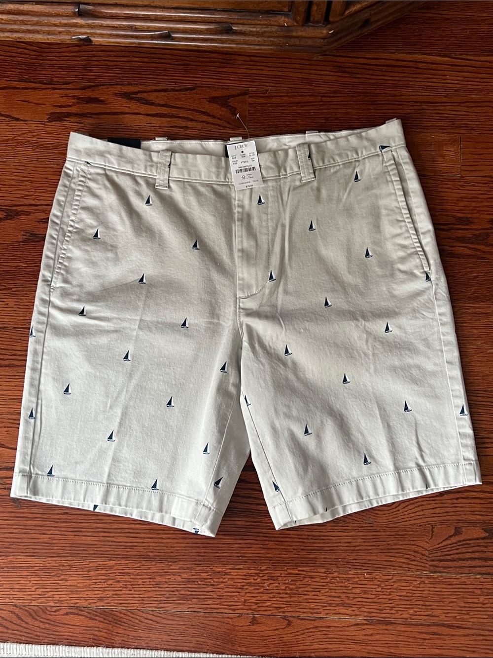 J. Crew Cream Chino Shorts with Navy Sailboat Motif
